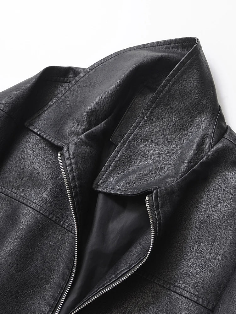 Ailegogo Retro Faux Leather Moto Jacket