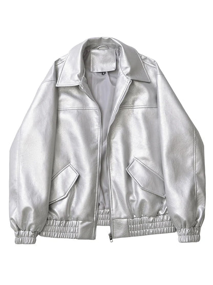 Ailegogo Retro Faux Leather Moto Jacket