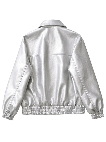 Ailegogo Retro Faux Leather Moto Jacket