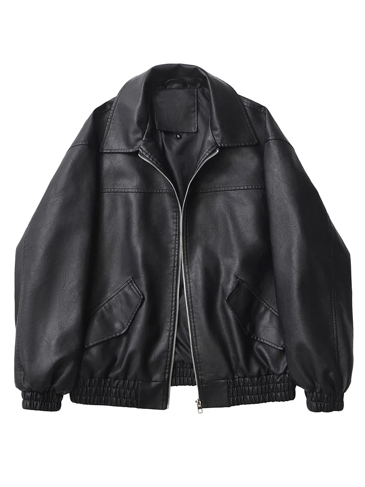 Ailegogo Retro Faux Leather Moto Jacket